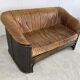 Vintage wicker and leather sofa set 1960s