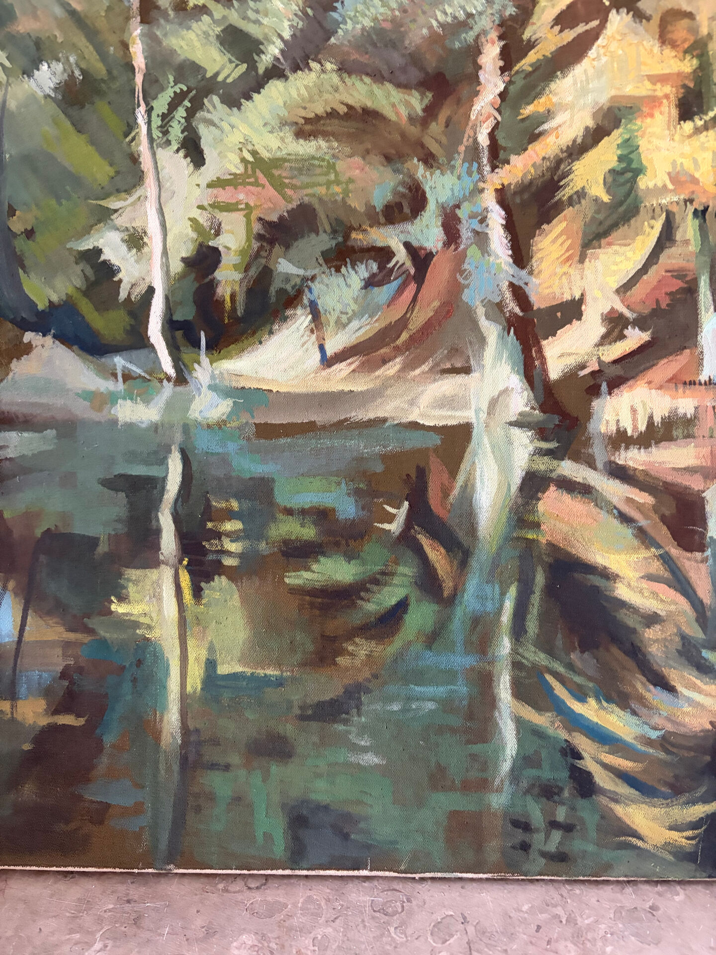 Reflections of trees on the water, oil on canvas signed