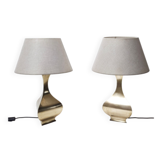 Pair of Postmodern Brass Table Lamps by Montagna Grillo and Tonello, Italy