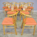 Set of 11 modern curved wood oak chairs