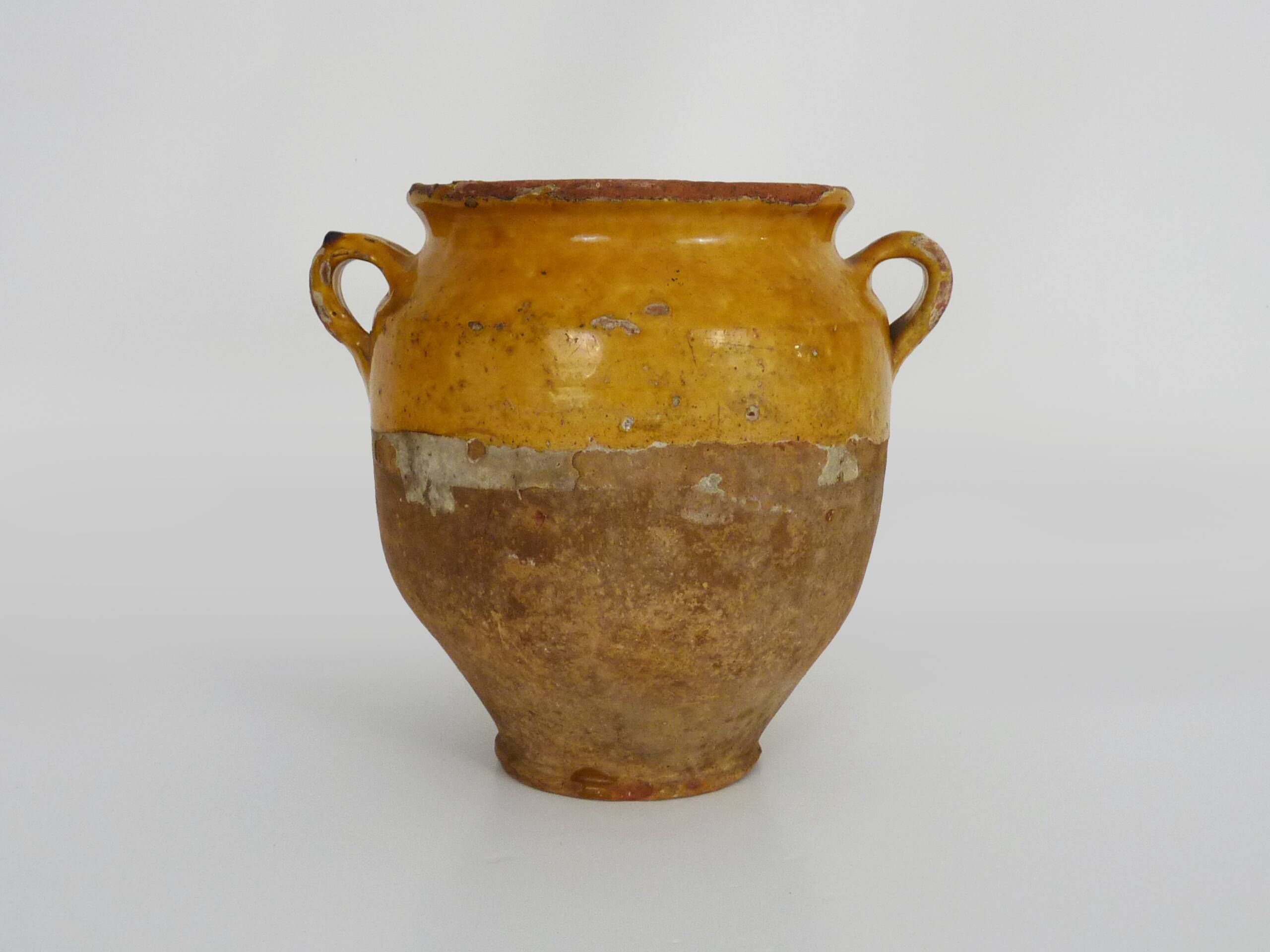 Glazed yellow confit pot, south west of France. Storage jar. Pyrenees 19th century