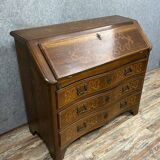 Commode scriban galbé style Louis XV en marqueterie de bois précieux vers 1900
