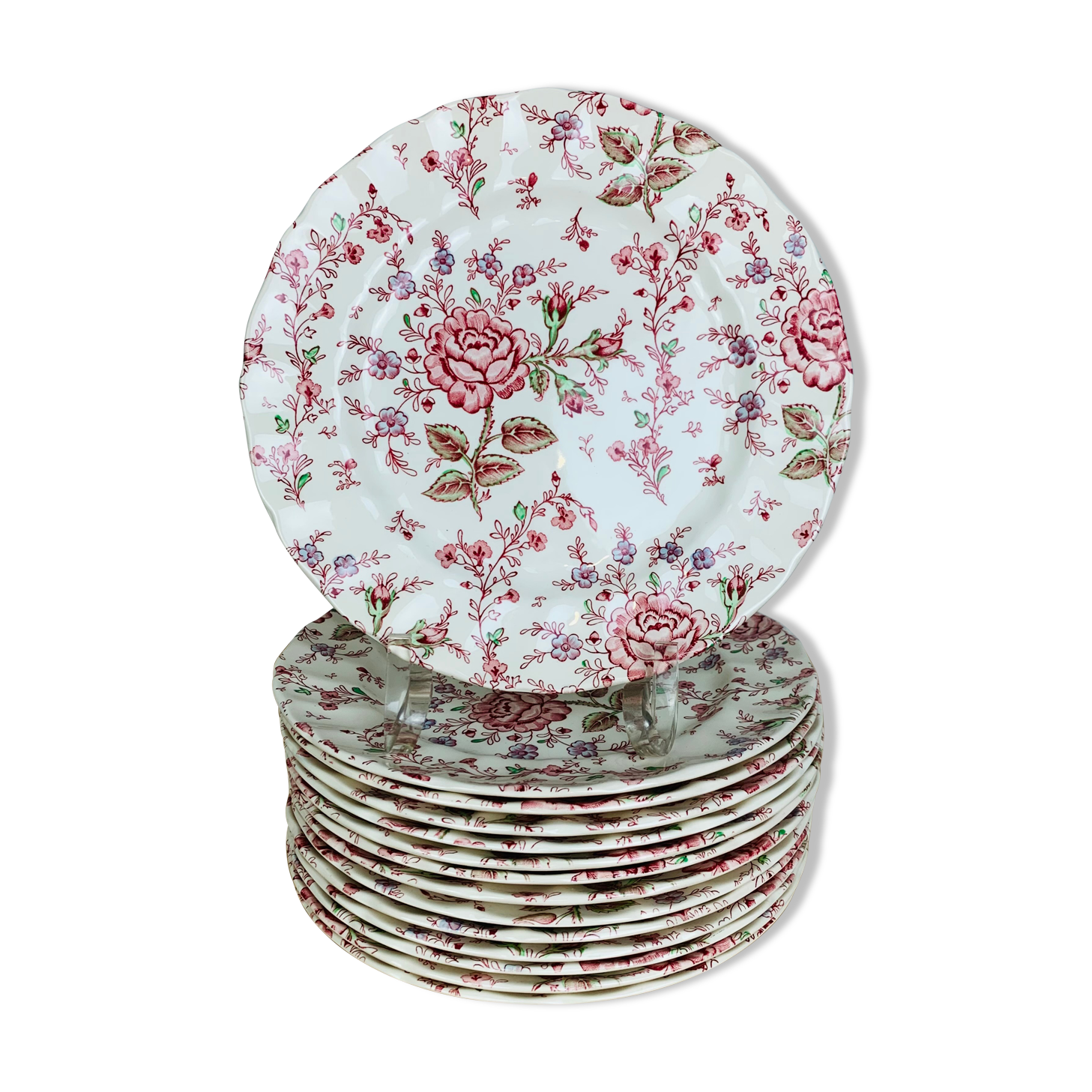 14 assiettes rose chintz johnson brothers faïence anglaise