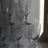 set of 6 large crystal wine glasses engraved early twentieth century