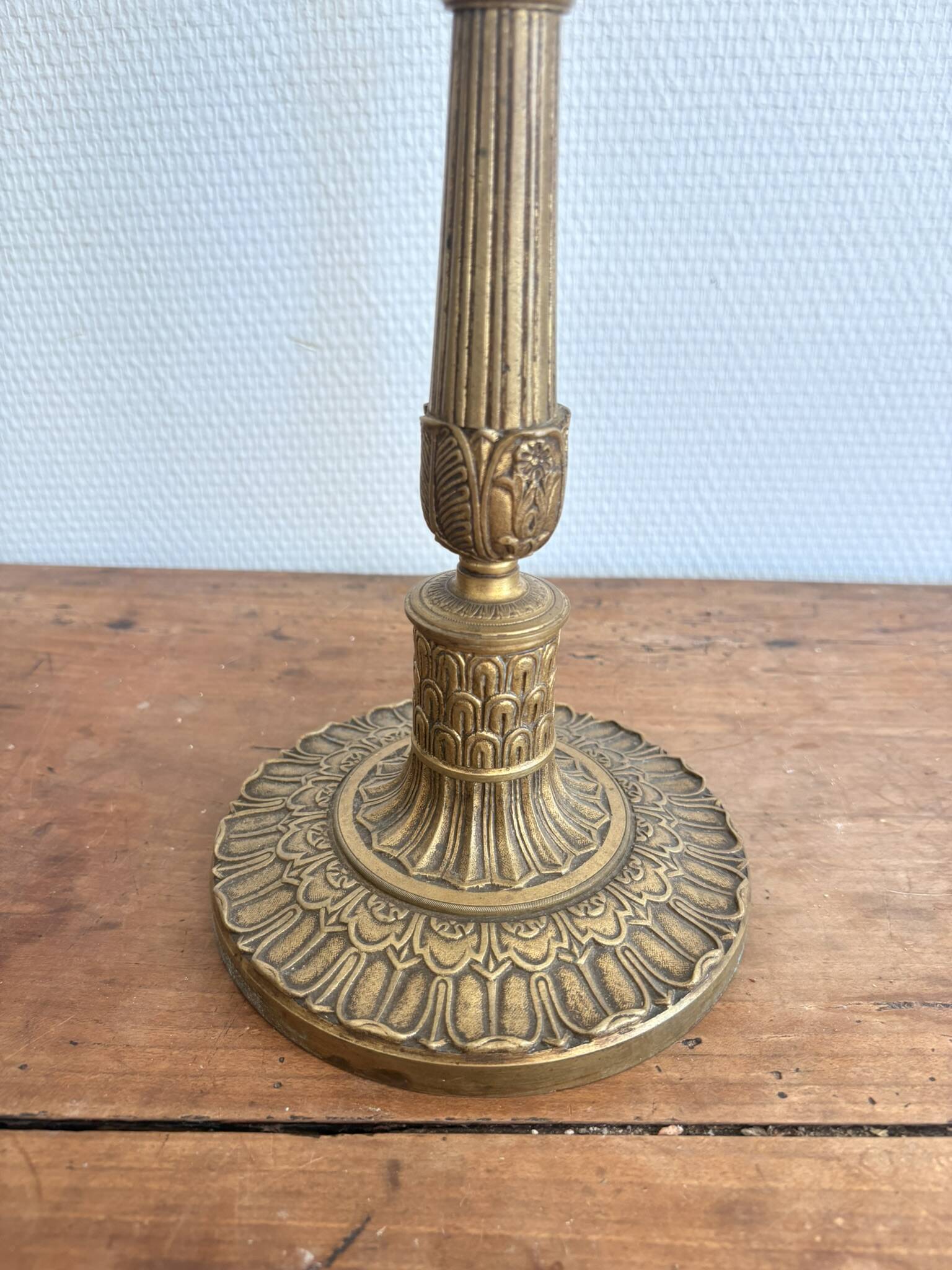 Art Nouveau Table Lamp Brass Gilded Marbled Glass Tulip Nancy School