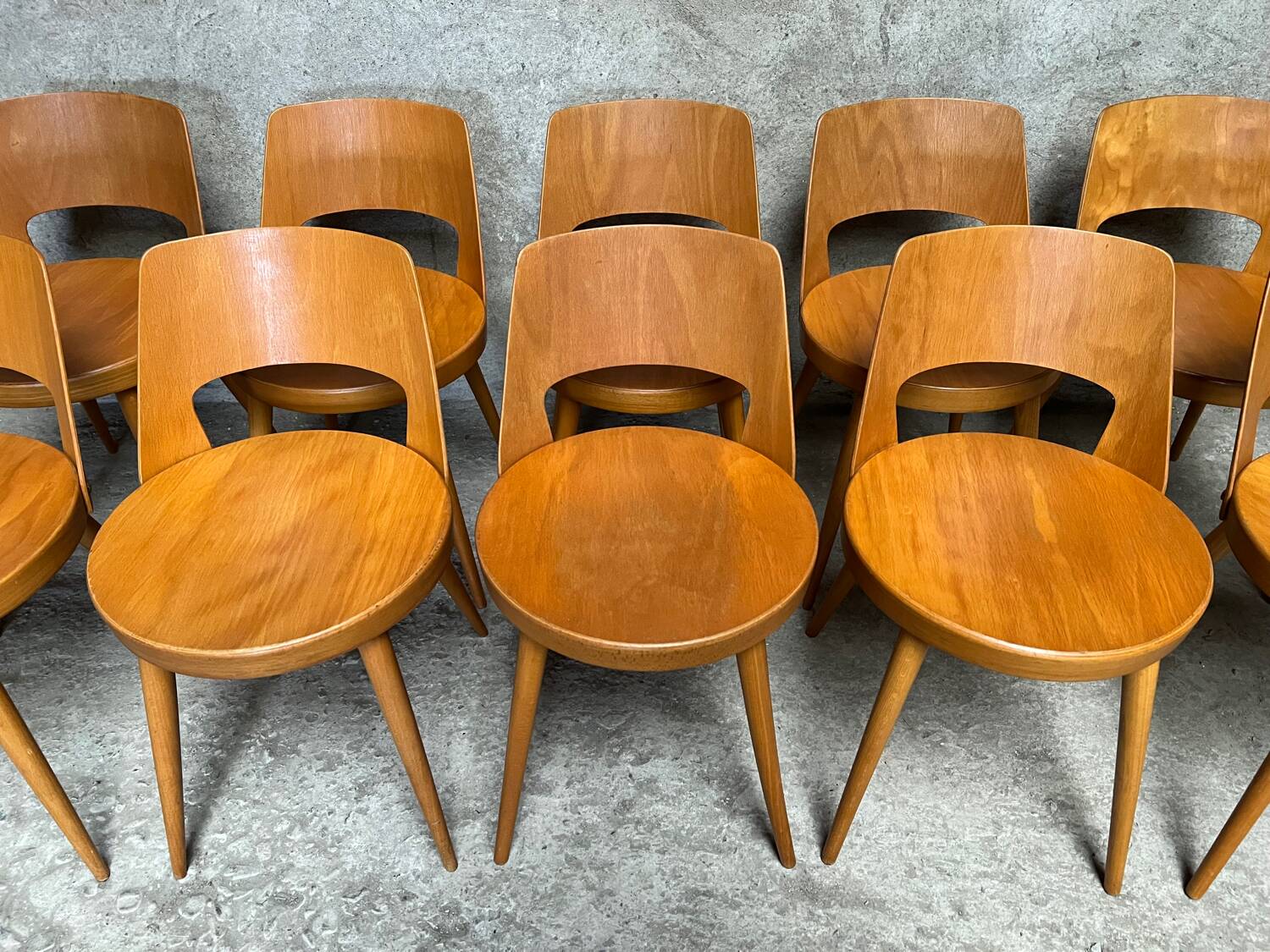 Series of 10 Baumann Mondor model chairs, bistro 1960