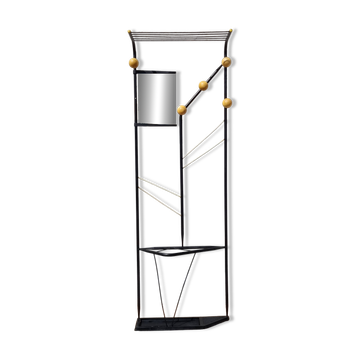 Postmodern entrance wardrobe from the 1980s in black metal and Bakelite, 180 cm.