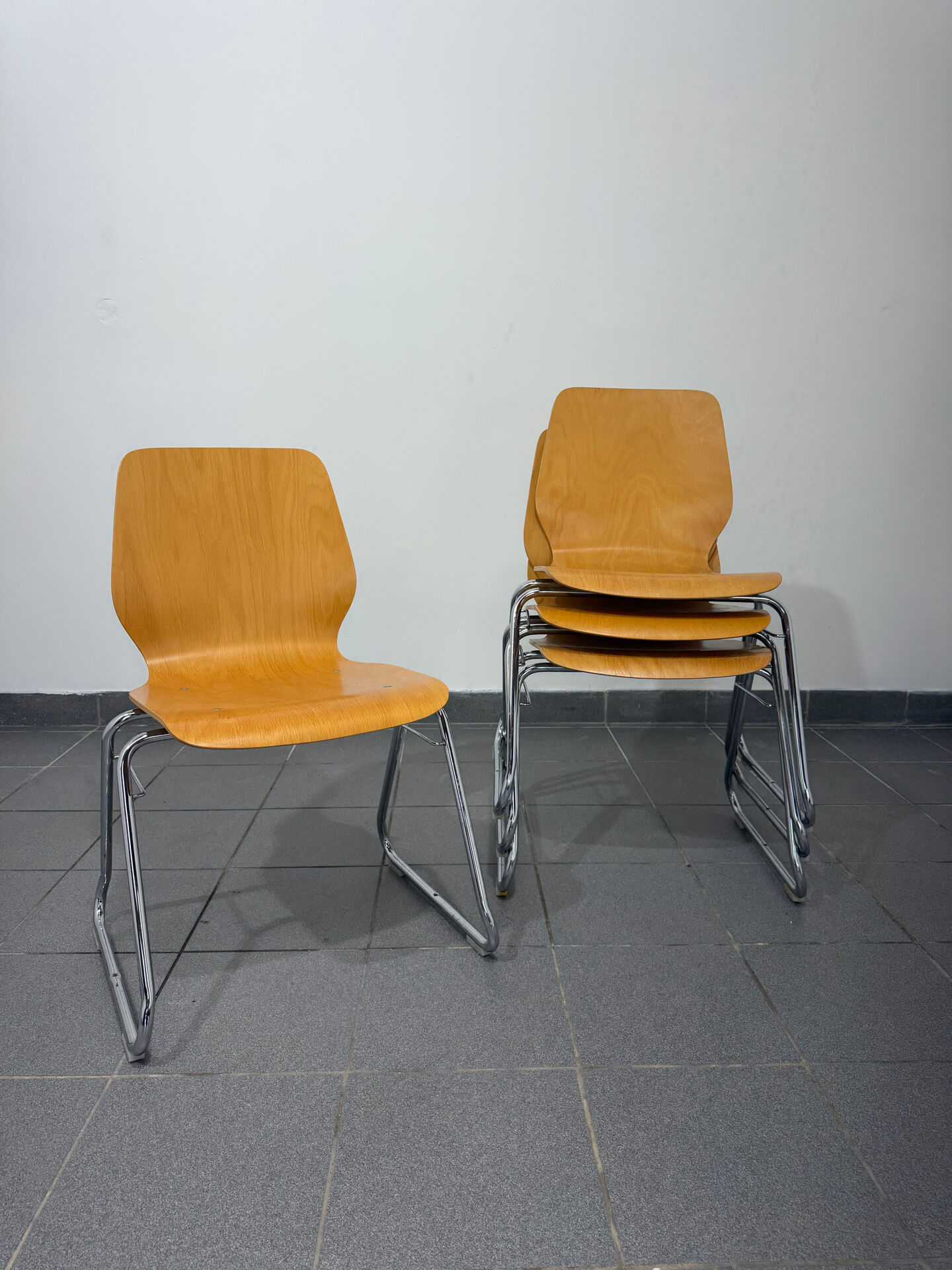 Vintage Casala chair – bent beech – chrome sled base