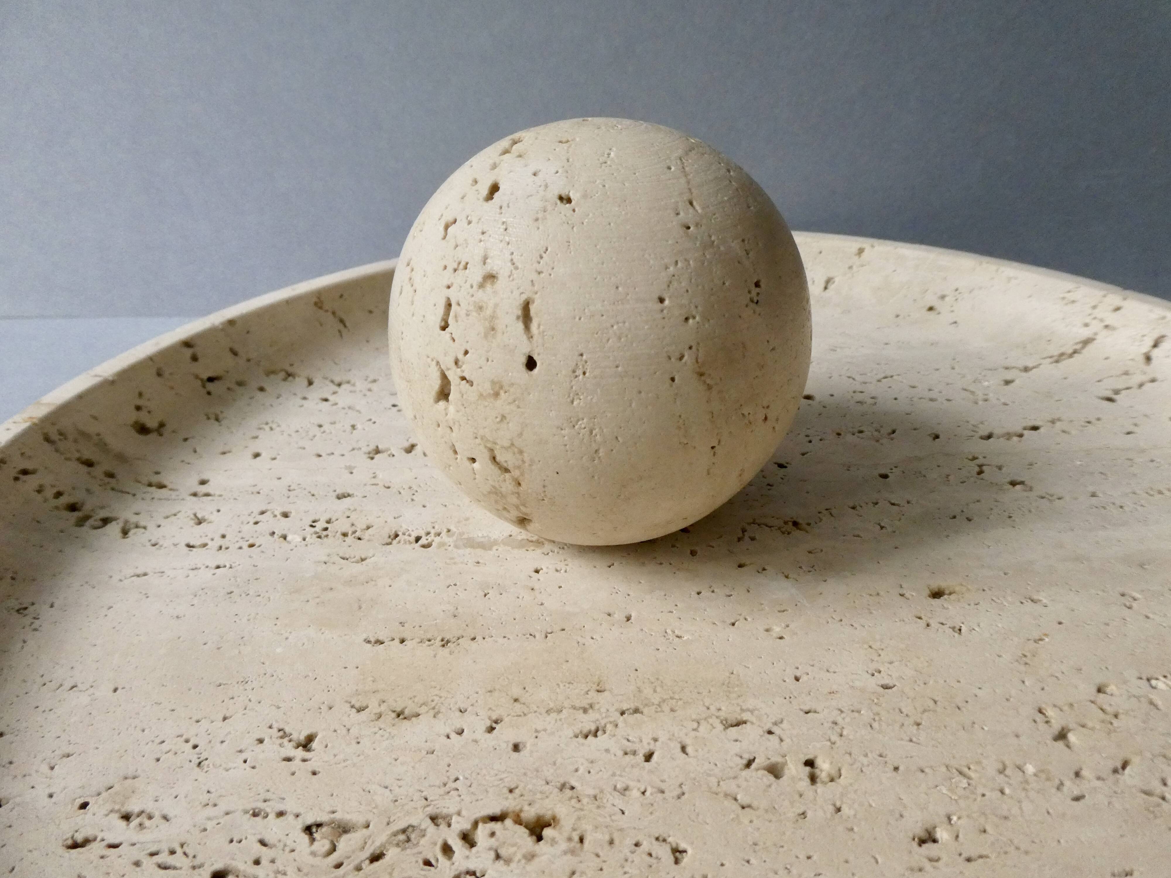 Large cup and its sphere, in travertine, 1970s