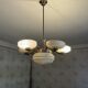 Art Deco brass and glass 5-arm chandelier, Central Europe, 1940s