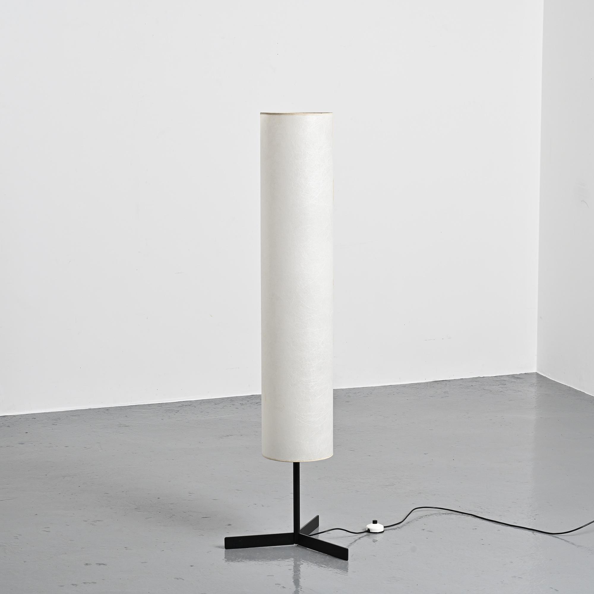 Rice paper and metal floor lamp, attributed to Temde, circa 1970.