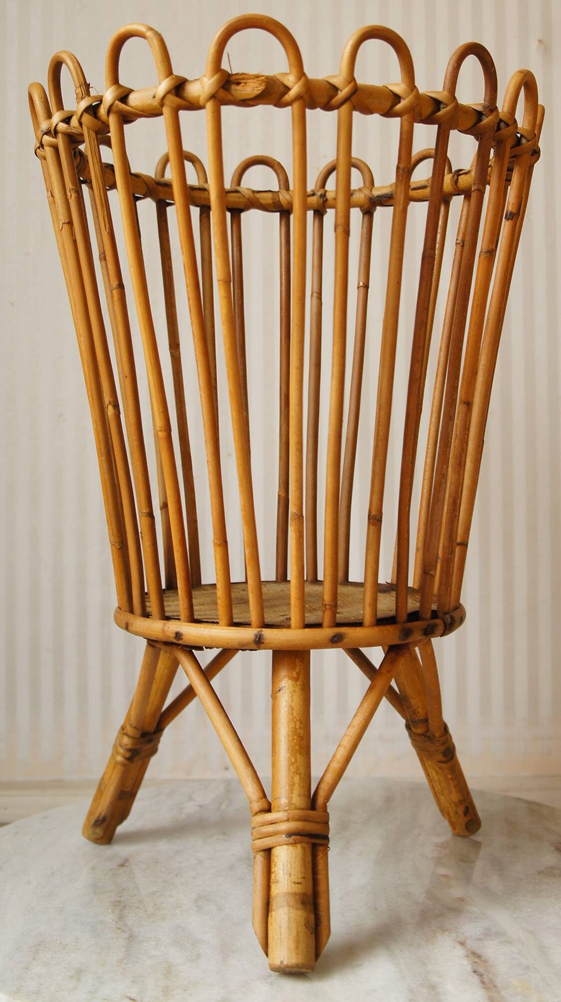 Tripod rattan worker/plant holder 1960