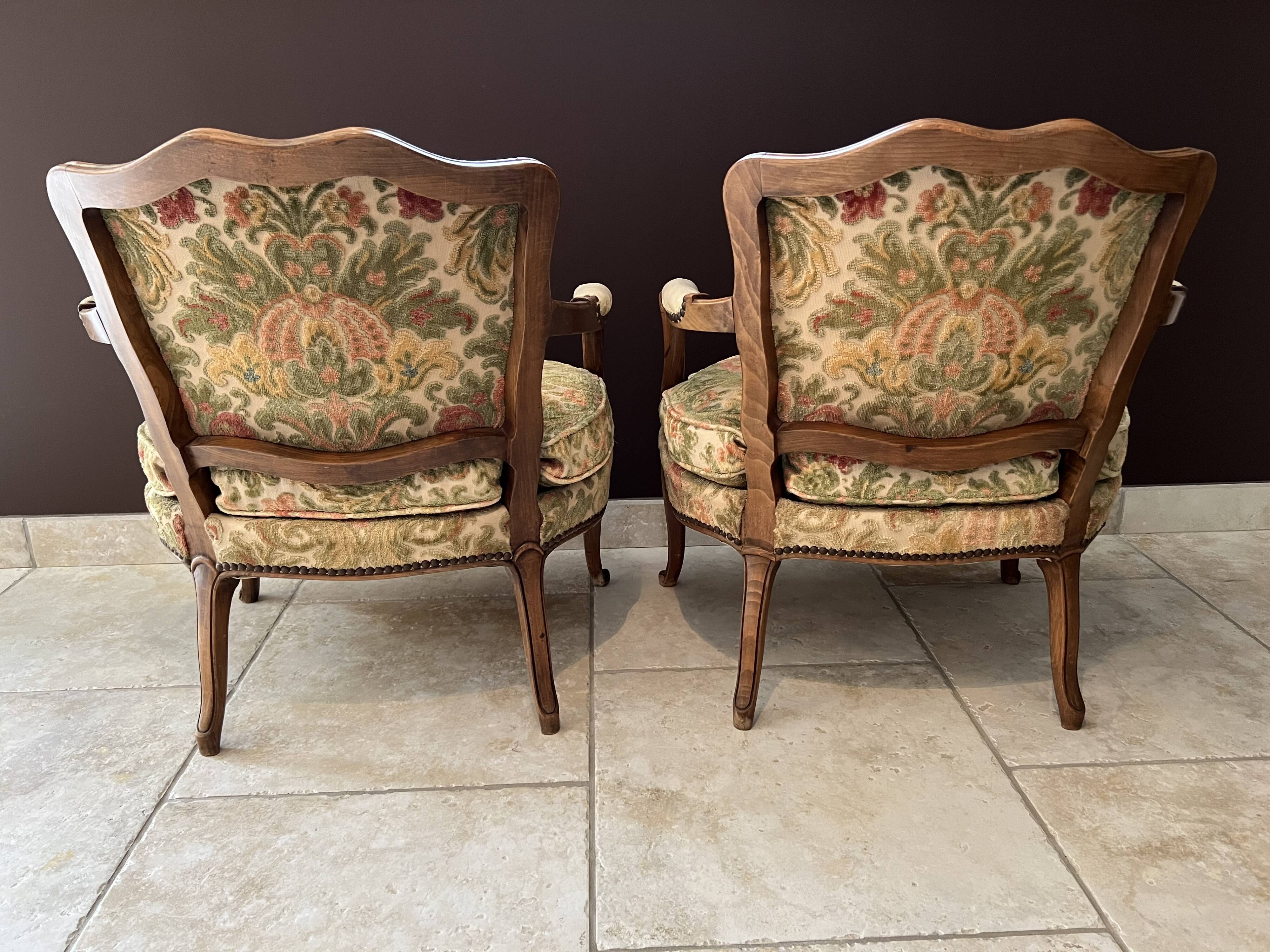 Pair of convertible armchairs, Lous XV style bergères