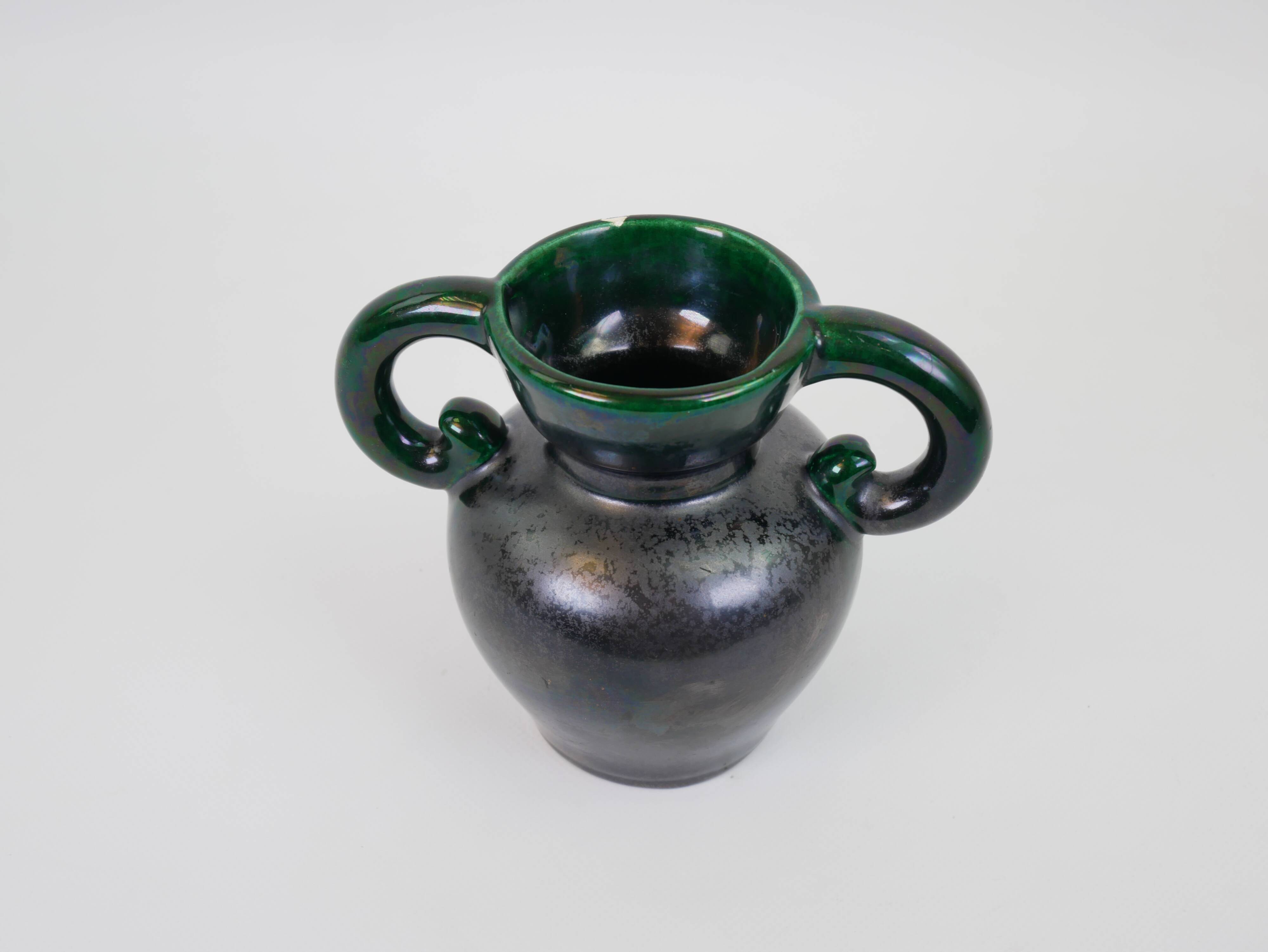 Black and green ceramic vase