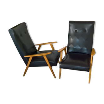 Pair of armchairs feet compass of the 1950s