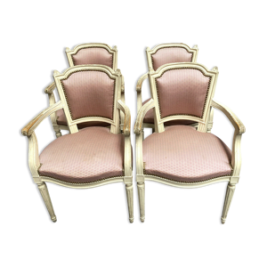 Série de 4 fauteuils louis XVI a dossiers a la Reine bois laqué