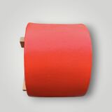 Large vintage pouf in red faux leather – diameter: 62 cm