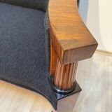 Biedermeier Sofa in Walnut Veneer & Black Teddy Fabric, Vienna, Austria, 1825