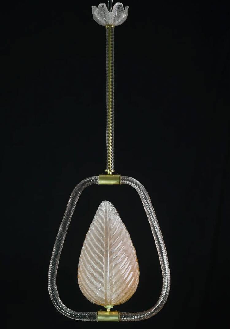 Set of 2 Pink and Transparent Murano Glass Chandelier by Barovier e Toso, 1950s