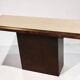 Minimalist console in travertine and patinated metal — 1970s