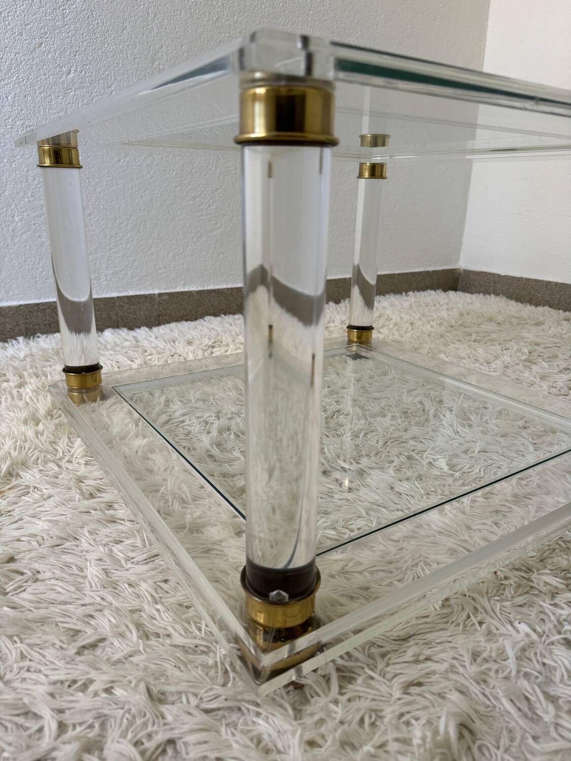70s brass plexi coffee table