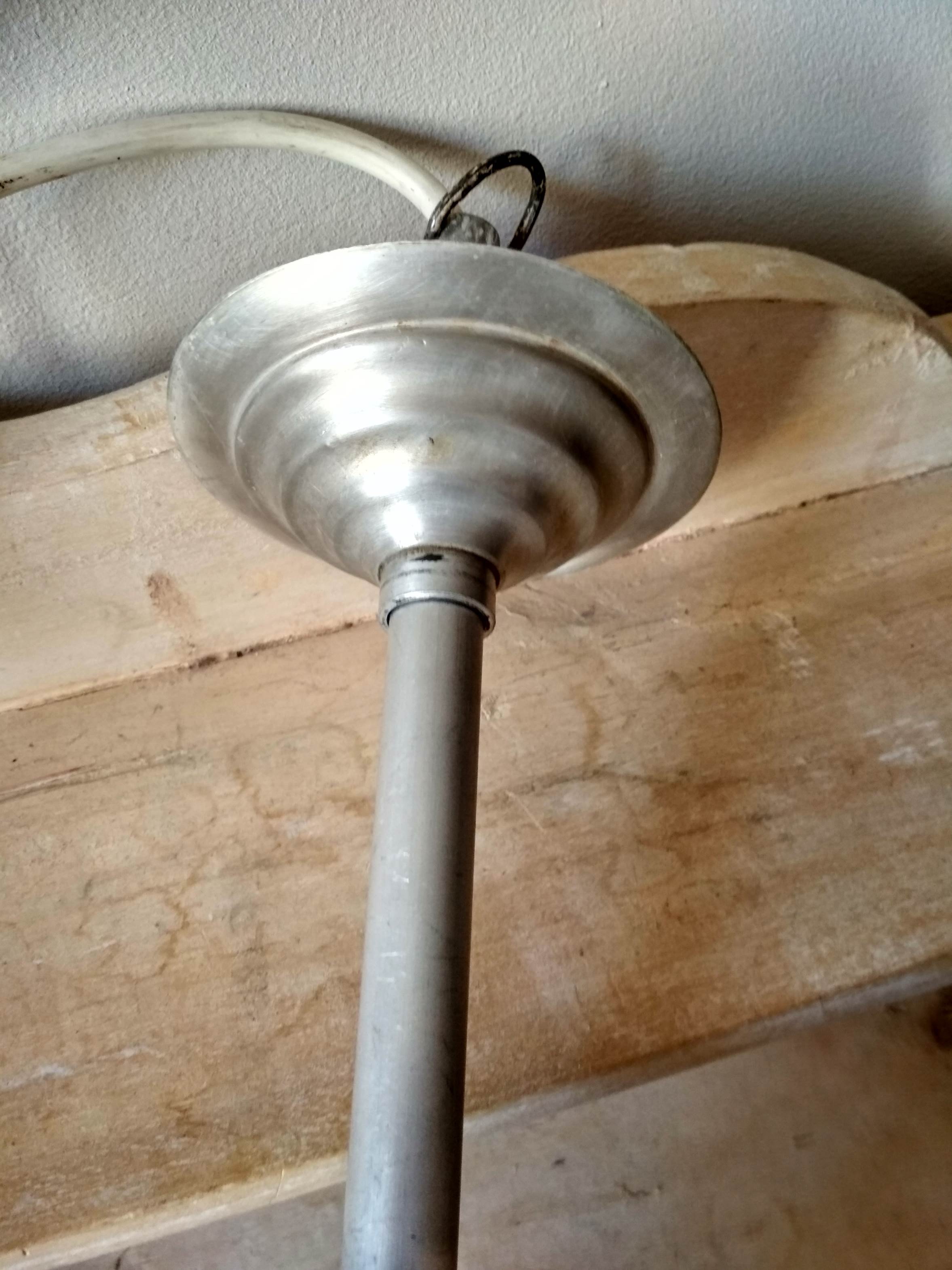 White opaline globe suspension on stem and aluminum metal structure