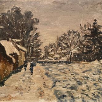 Animated snowy landscape from the early 20th century