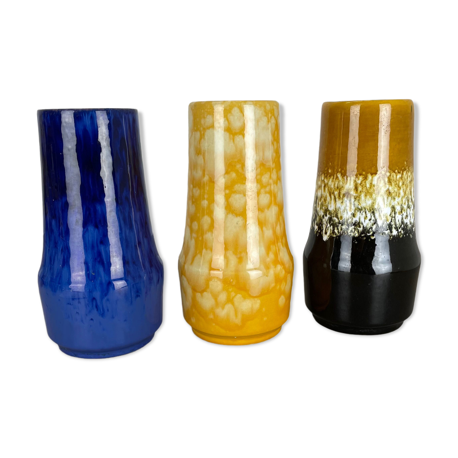 Set of Three Pottery Fat Lava "Supercolor" Vases Made by Scheurich Germany 1970s