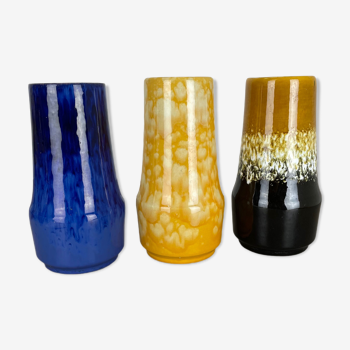 Ensemble de trois vases « Supercolor » en poterie Fat Lava fabriqués par Scheurich Allemagne années 1970