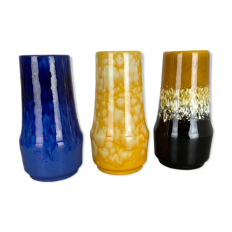 Ensemble de trois vases « Supercolor » en poterie Fat Lava fabriqués par Scheurich Allemagne années 1970