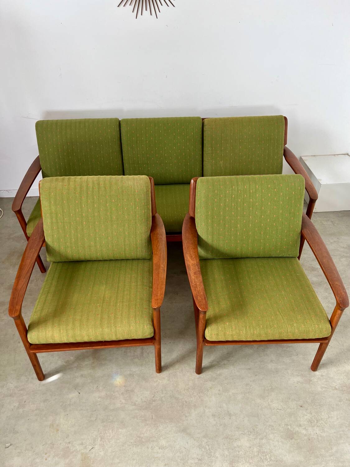 Living room set sofa armchair coffee table Scandinavian design 60s Swedish vintage teak
