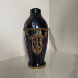 Ceramic vase with enamel drips, brass mount, around 1920, Be