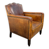 Antique French Moustache Armchair – Cognac Leather Club Chair – Early 20th