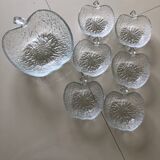 Saladier et 6 ramequins pomme en verre cisele Vintage