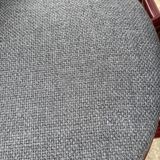Metallic burgundy bistro chair for restaurants and communities with gray fabric