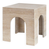 Arc-shaped travertine side table