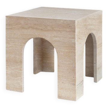 Arc-shaped travertine side table