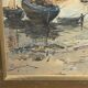 " Boats stranded at low tide " by A. Semlinck, Aquarelle Marine, Bateaux Voiliers, ca 1910
