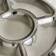 Vintage silver-plated metal serving tray with compartments.