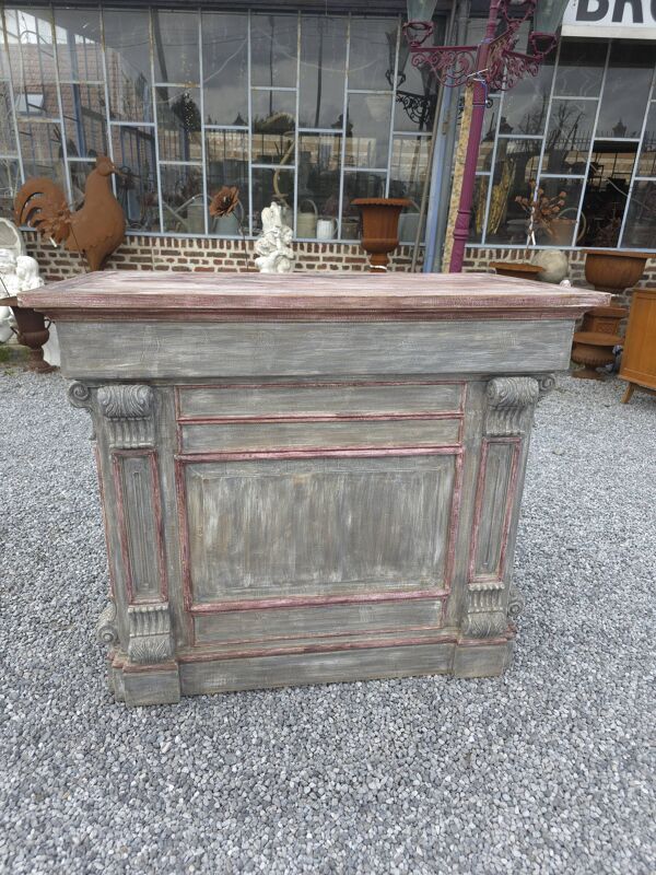 Caisse de magasin en teck patiné gris