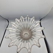 Large vintage clear glass fluted vase with wavy rim 26 cm