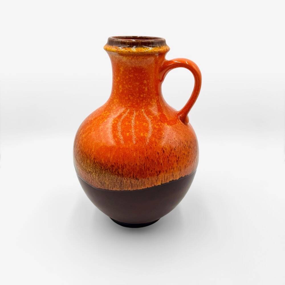 Vase boule à anse Jasba en céramique orange, 1970