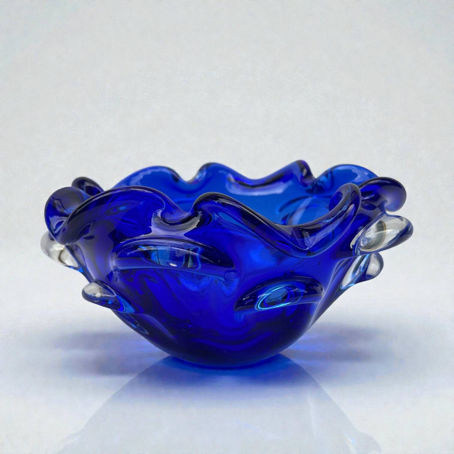 Large blue glass catchall - Murano Venice 1960