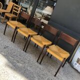 4 beautiful Scandinavian wood and straw chairs