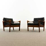 Paire de fauteuils noir par Illum Wikkelsoe pour Niels Eilersen, Danemark