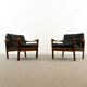 Pair of teak chairs in black leather by Illum Wikkelsoe for Niels Eilersen, Denmark