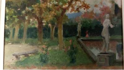 Huile sur panneau peinture Jardin de Villa Toscane