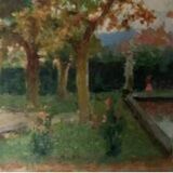 Huile sur panneau peinture Jardin de Villa Toscane