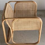 Amsterdam rattan armchair with U-shaped armrest, squared canework