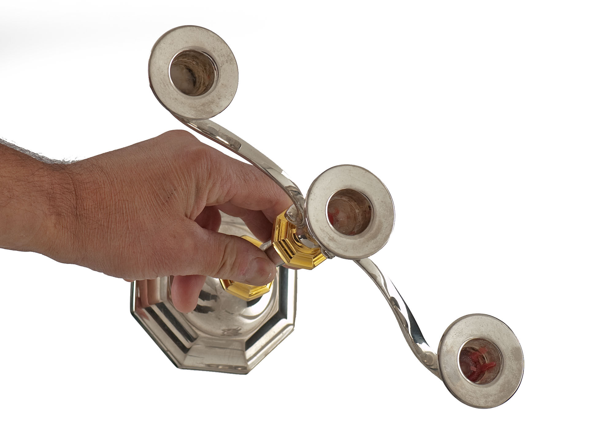 2 candlesticks and 1 silver metal candlestick circa 1980